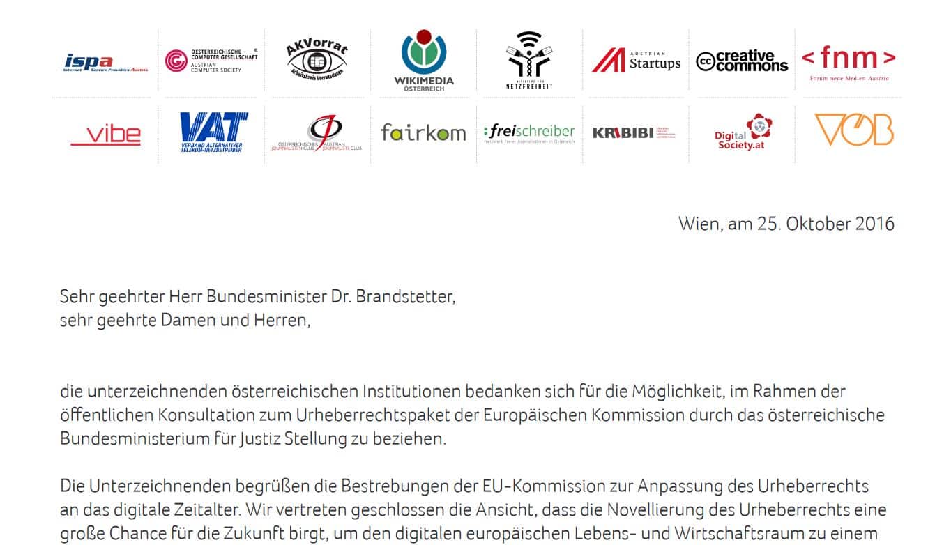 Gemeinsame Kritik an geplanter EU Urheberrechts Richtlinie (2016)