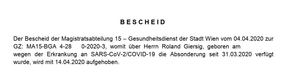 Der Bescheid wird mit 14.4. aufgehoben