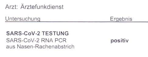 SARS-CoV-2 Testung positiv