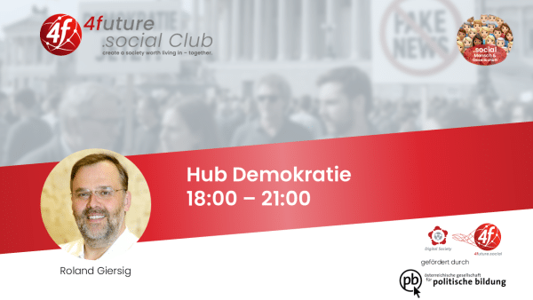 Veranstaltungsankündigung Hub Demokratie 18 bis 21 Uhr